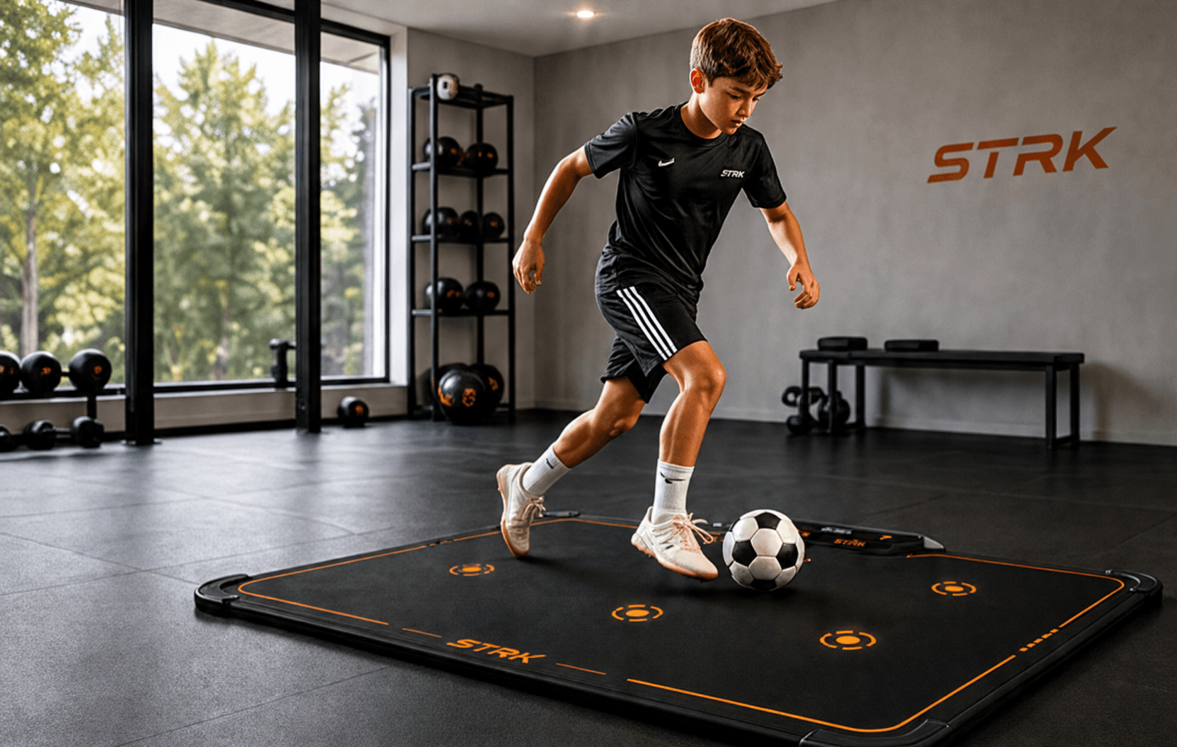 Player training on the STRK mat in a home gym