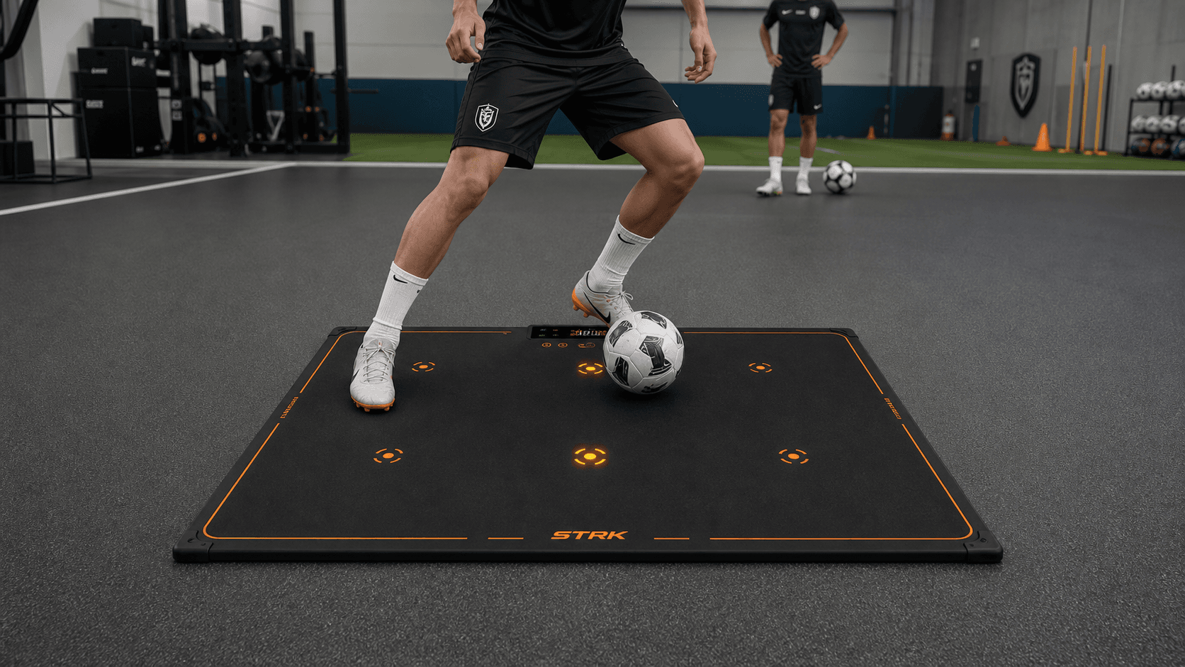 Soccer speed and agility training station using the STRK reaction mat