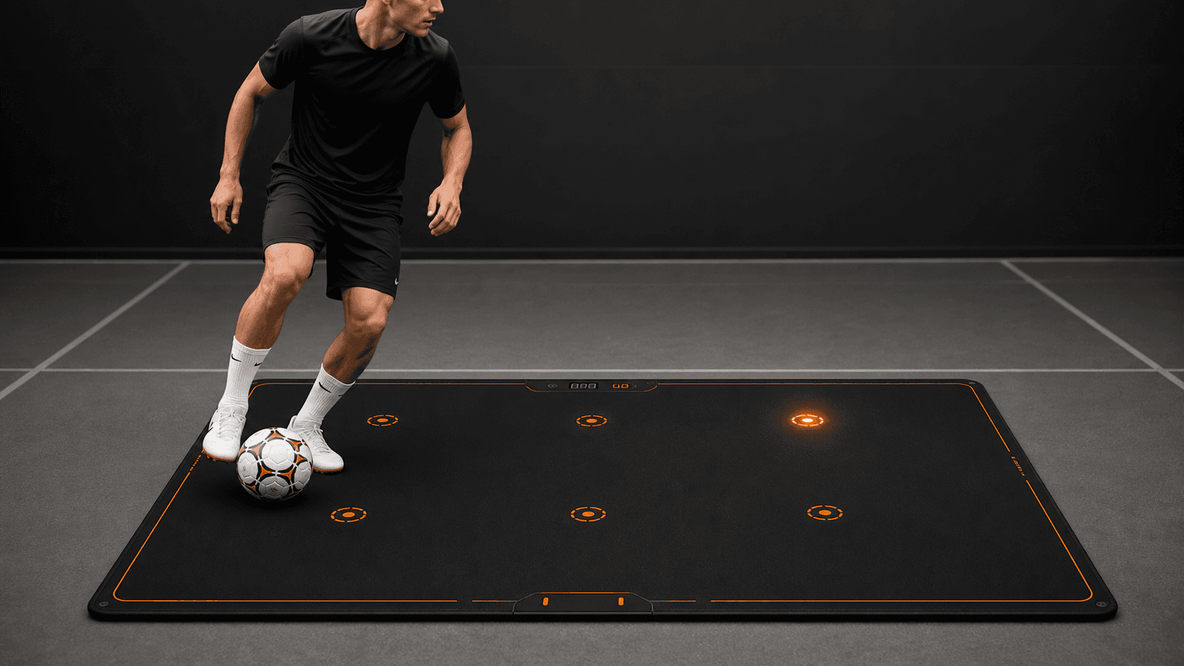 Defender footwork drill on the STRK smart football mat